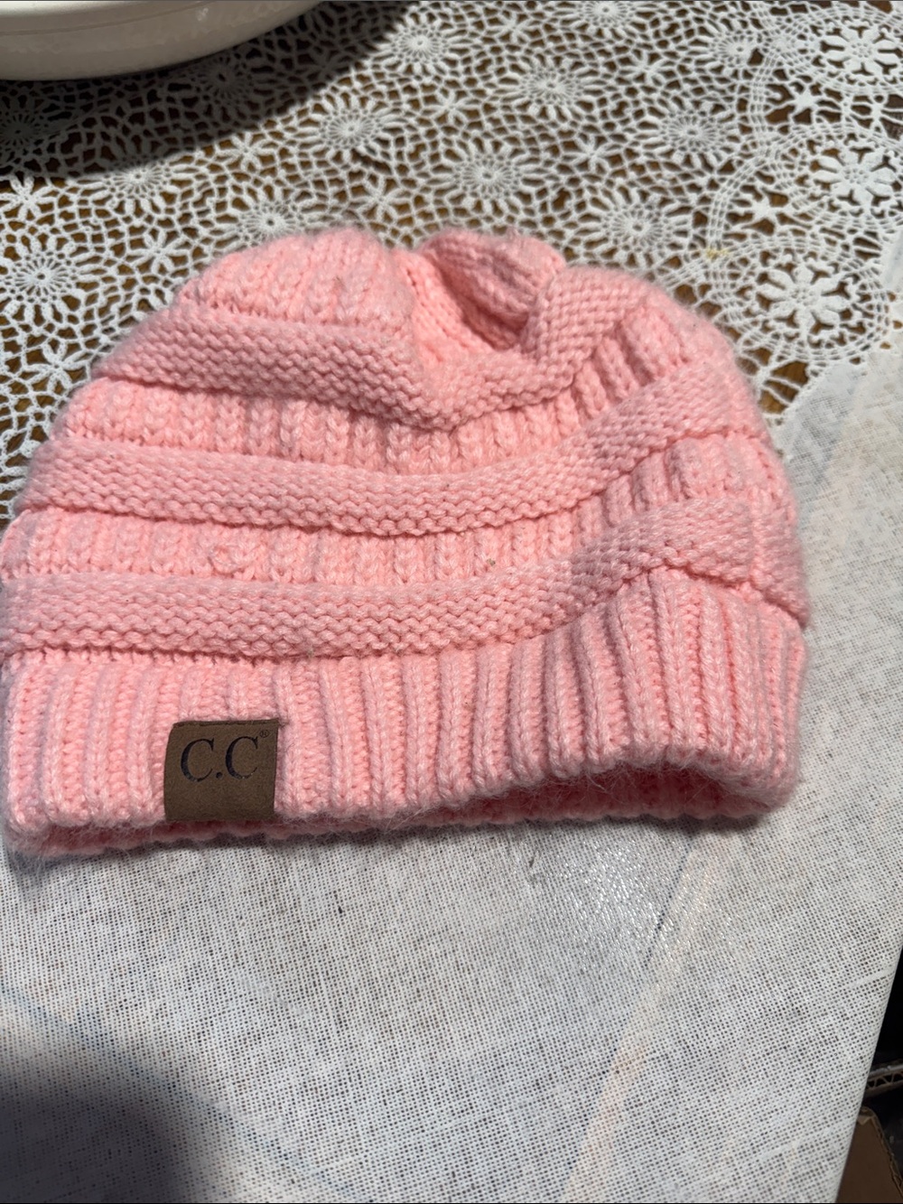 C.C Kids Light Pink Ribbed Knit Beanie